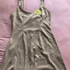 white and yellow plaid mini dress